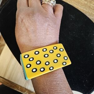Zara Mustard Yellow and Teal Printed Rectangular Resin Hinge Bracelet
